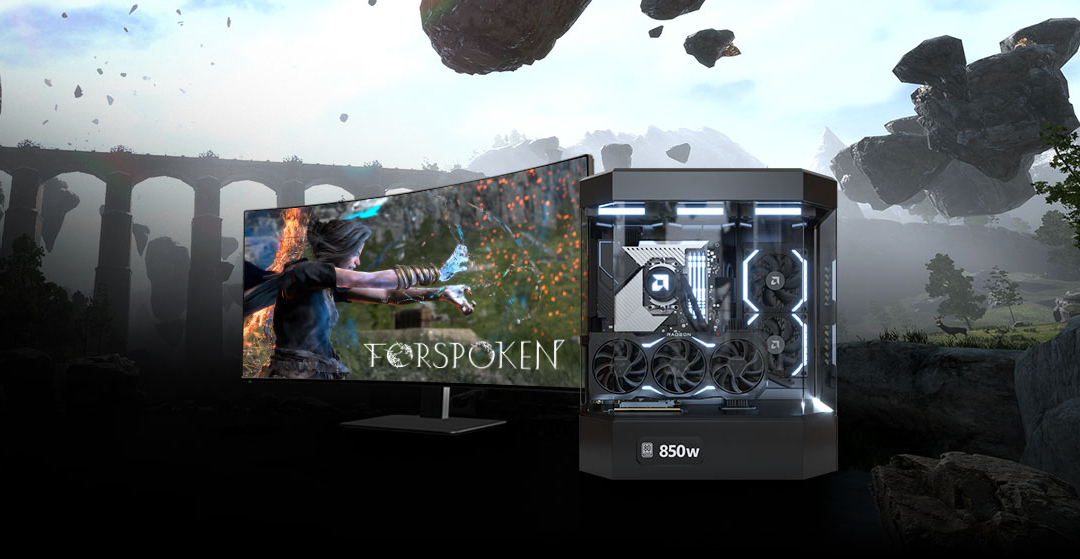 Imagerie du jeu à fond perdu avec un boîtier de PC mis à jour (Forspoken + Logo)
