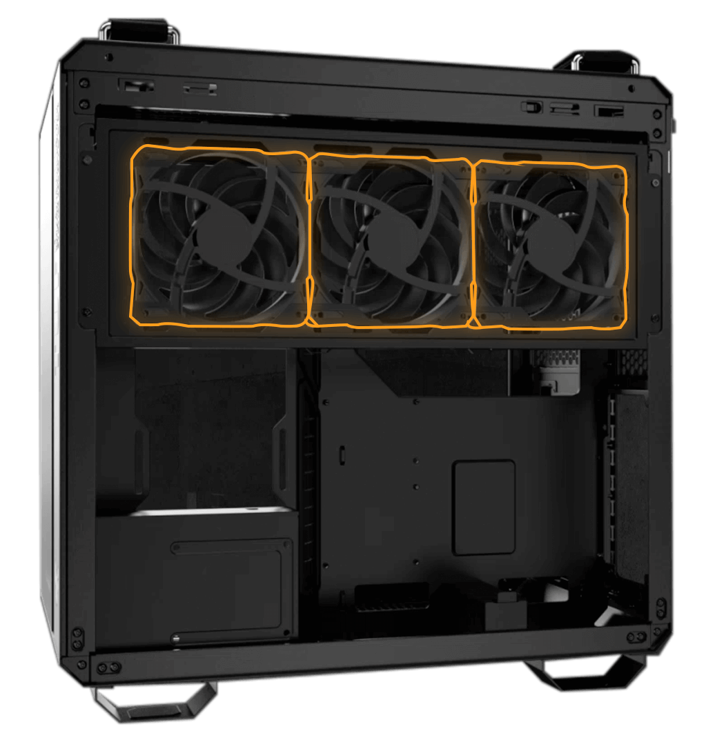 La caja GT502 PLUS admite 3 ventiladores en la cámara trasera