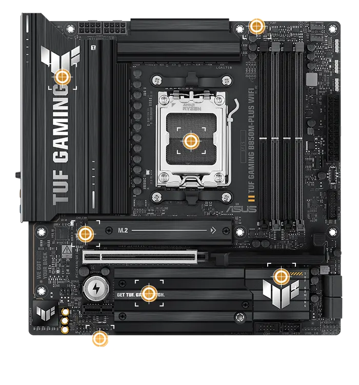 TUF Gaming motherboard front view with I/O ports