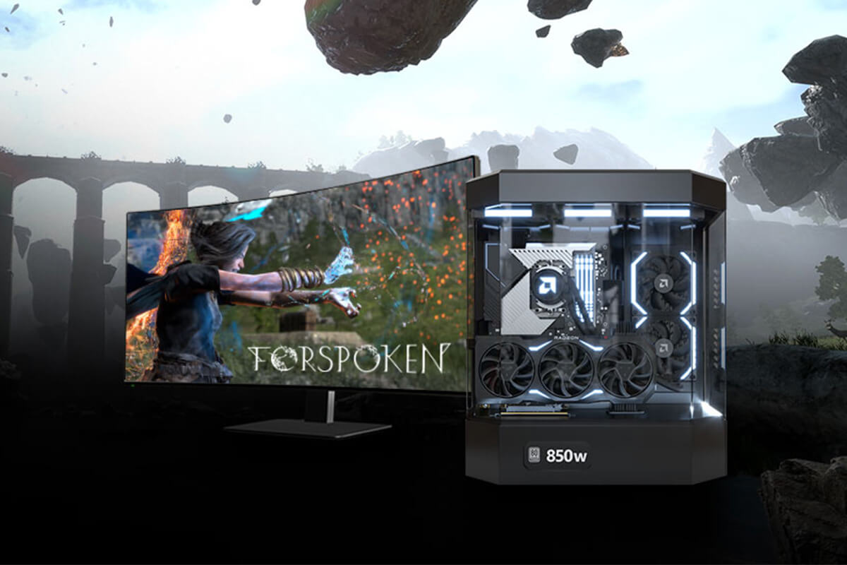 Imagen de un PC AMD completo con un monitor para juegos