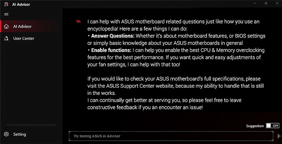 AI Advisor user interface