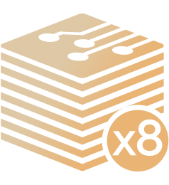An icon showing an 8-layer PCB.