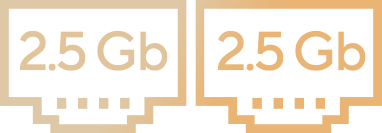 Dual Ethernet icon. One port is 10G, and the other port is 2.5G