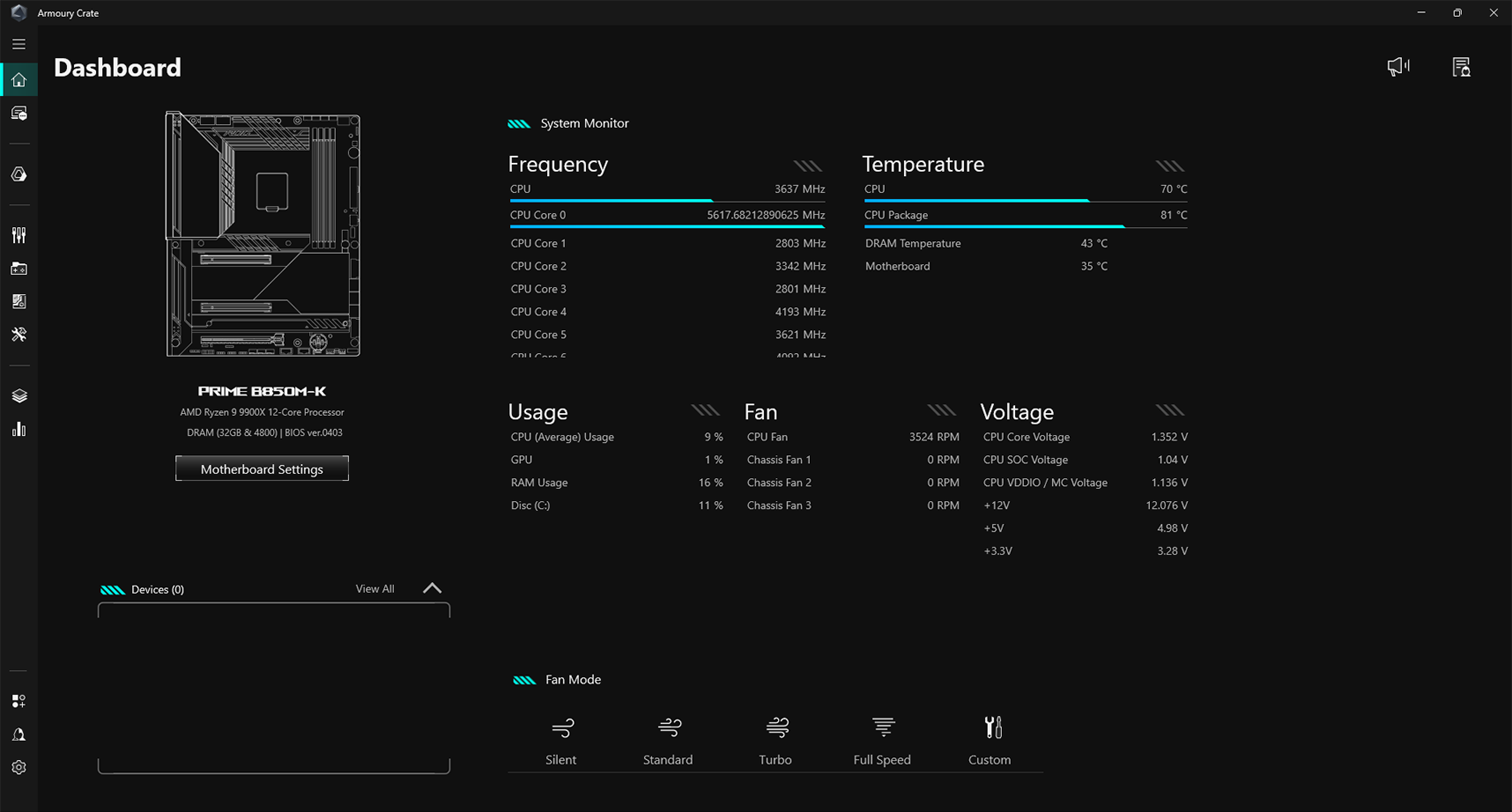 Armoury Crate Dashboard