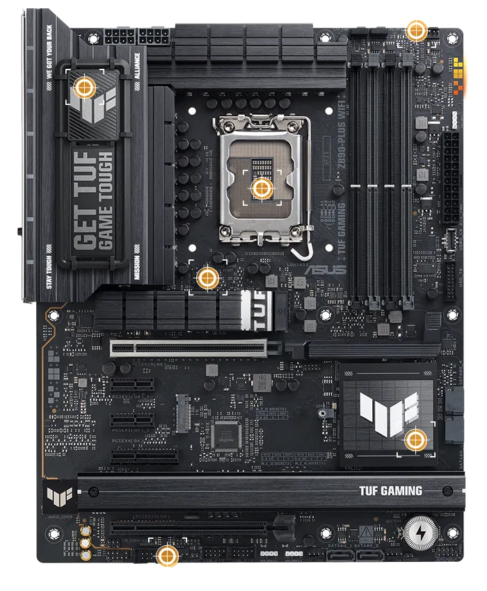 TUF Gaming motherboard front view with I/O ports