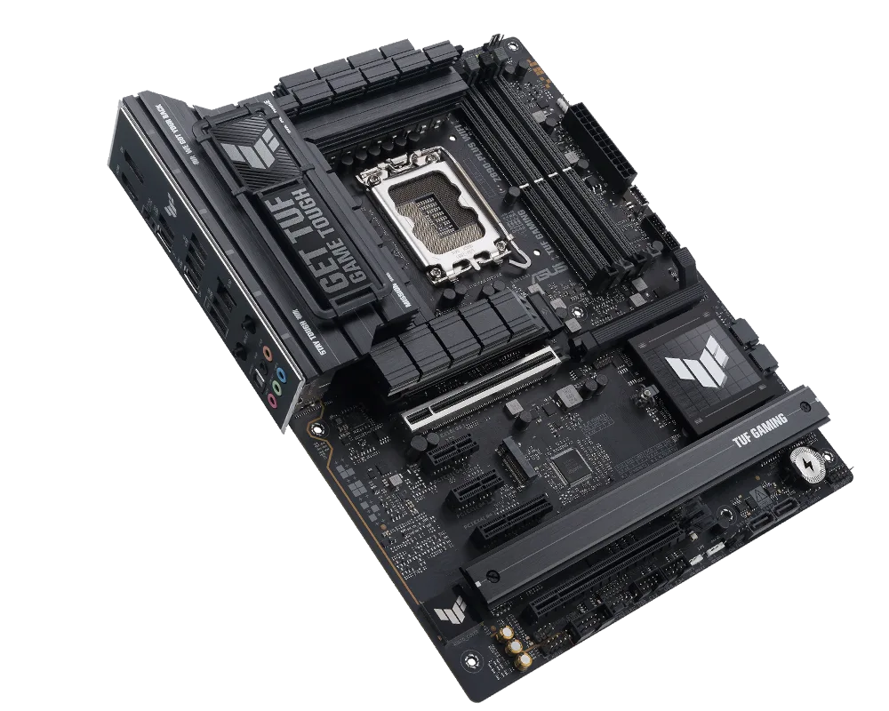 TUF Gaming Mainboard Vorderansicht, 45 Grad