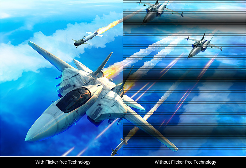 The comparison image of with Flicker-Free technology and without Flicker-Free technology