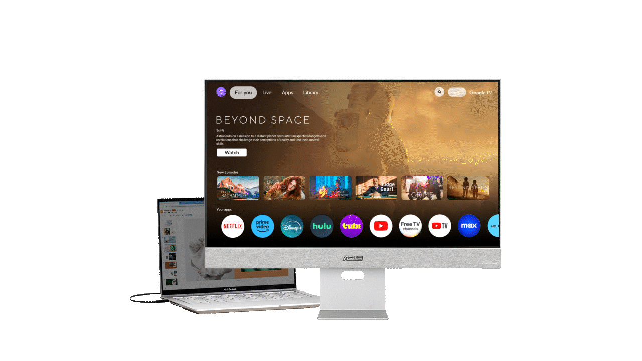 A GIF showcases the ZenScreen Smart MS32UC can offers seamless switching between work and play through easy source control feature