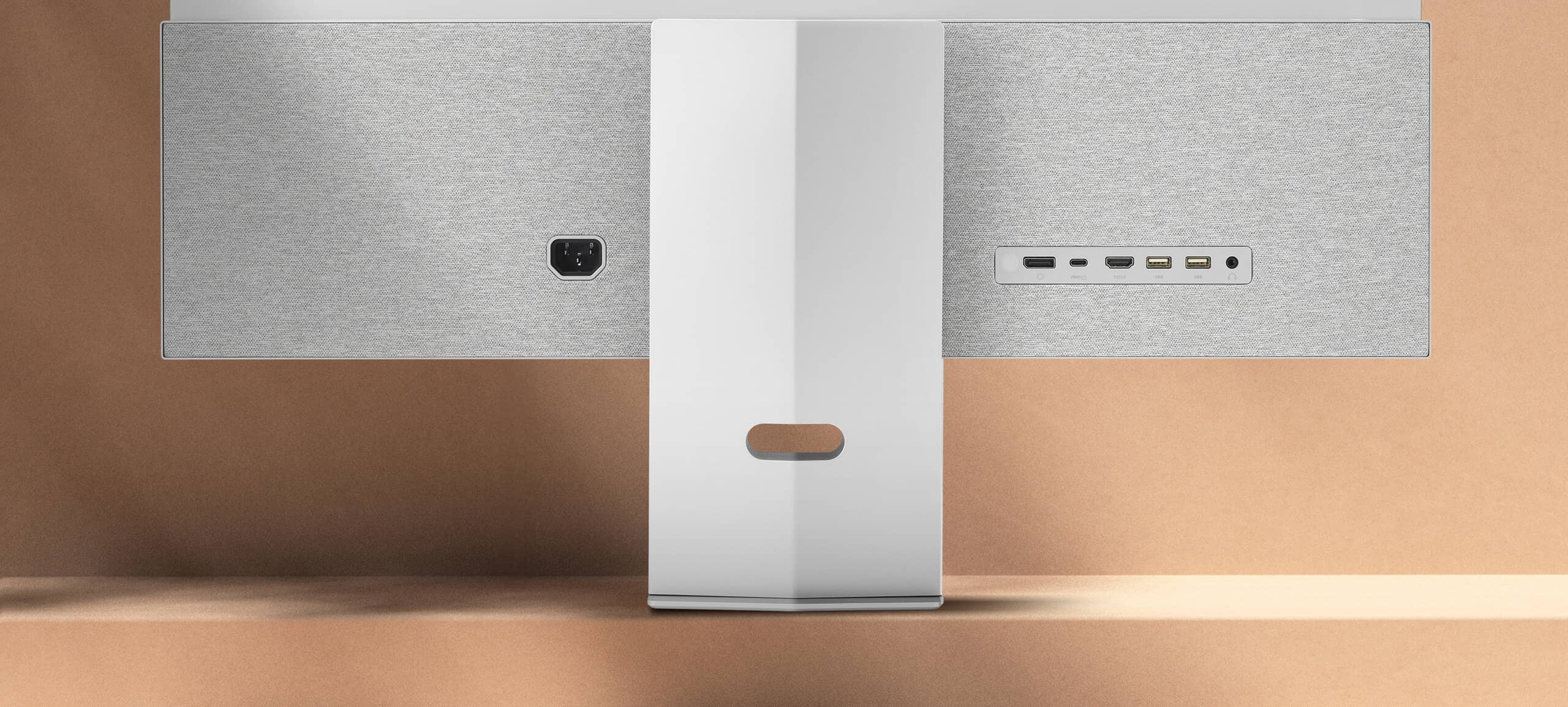 Close-up view of the ports on the back of the MS32UC ZenScreen Smart Monitor, featuring USB Type-C®	 with 90W Power Delivery, HDMI™, DisplayPort™, and two USB hubs.