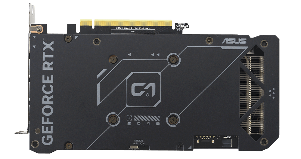 Placa posterior de la tarjeta gráfica ASUS Dual GeForce RTX 4070 EVO.
