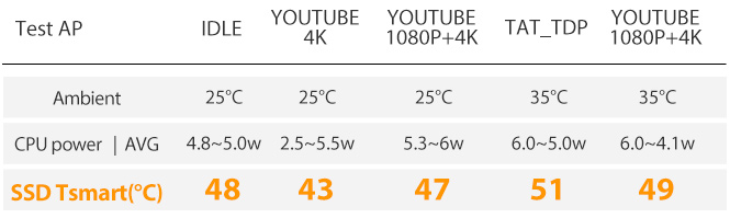 Fanless chassis and a dedicated SSD heatsink chart