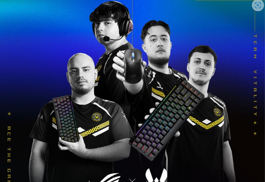  Four Team Vitality players holding up different Ace esports peripherals