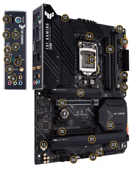 ASUS TUF Gaming Z590-Plus WiFi 6, LGA 1200 (Intel 11th/10th Gen) ATX Gaming  Motherboard (PCIe 4.0, 3 x M.2/NVMe SSD, 14+2 Power Stages, USB 3.2 Gen 1