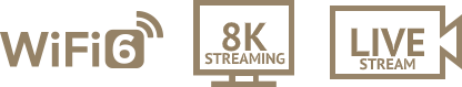 WiFi 6, 8k streaming and live stream icons