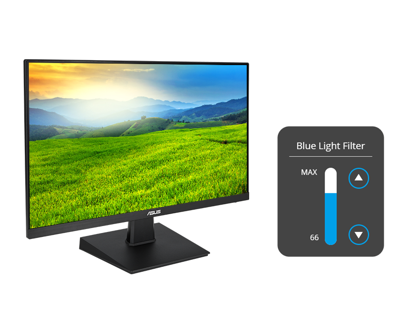 L'écran ASUS affiche des images éclatantes avec la fonction de filtre de lumière bleue facilement ajustable.