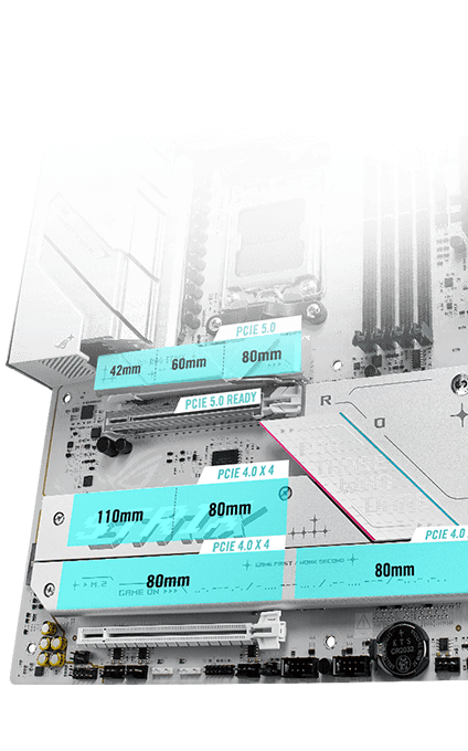 The Strix B850-A PCIe 5.0 M.2 and expansion slot layout