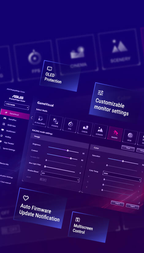 Rozhraní softwaru ASUS DisplayWidget Center