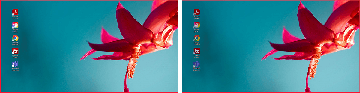 The screenshot of the desktop with five apps. / The screenshot of the desktop with  the five app icons dimmed.