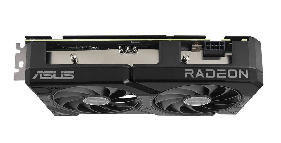 Top down view of the card ASUS Dual Radeon™ RX 7600 XT graphics card