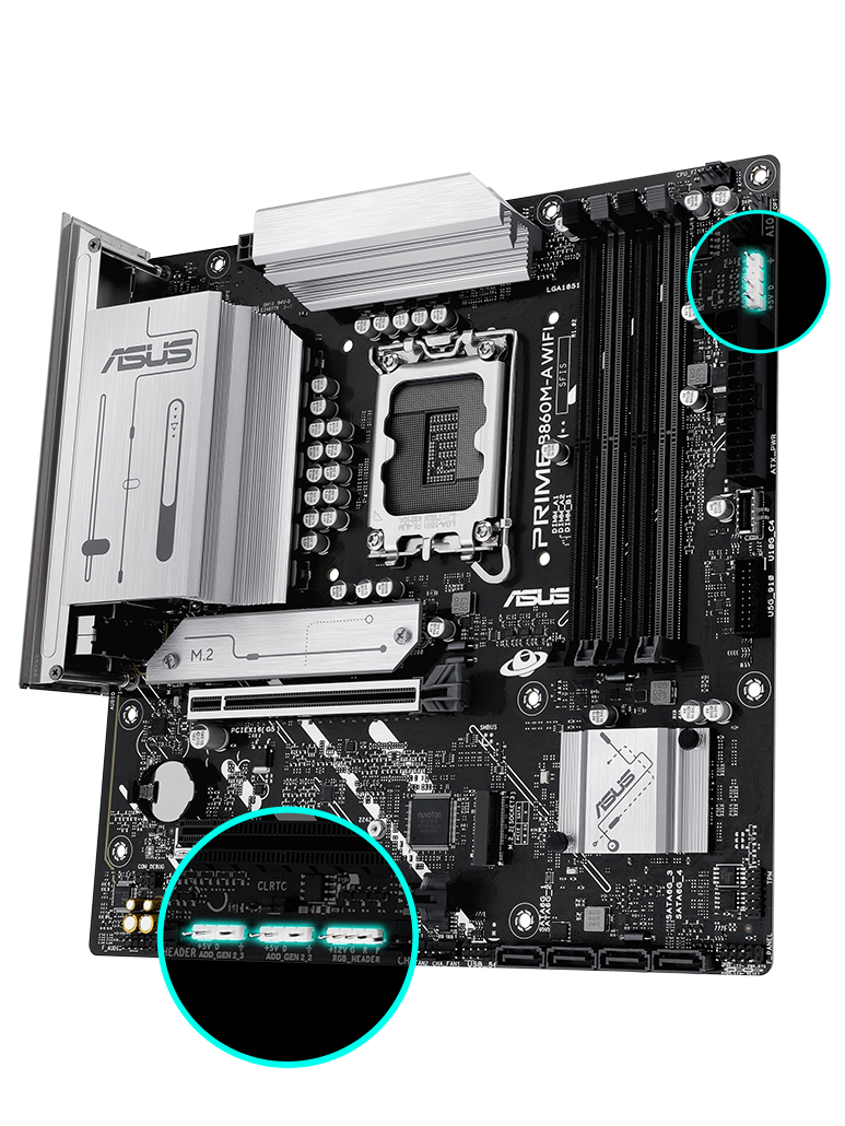 PRIME B860M-A WIFI-CSM front view, 45 degrees.