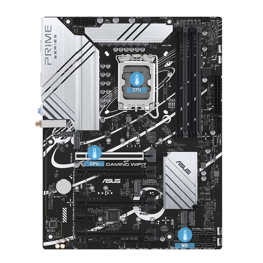 ASUS motherboard with multiple temperature sources image
