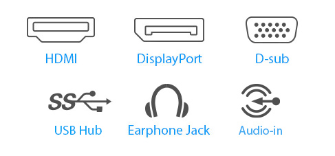 De BE24EQSB heeft een groot aantal connectiviteitsopties, waaronder HDMI, DisplayPort, DVI-D, D-sub en twee USB 3.0-poorten.