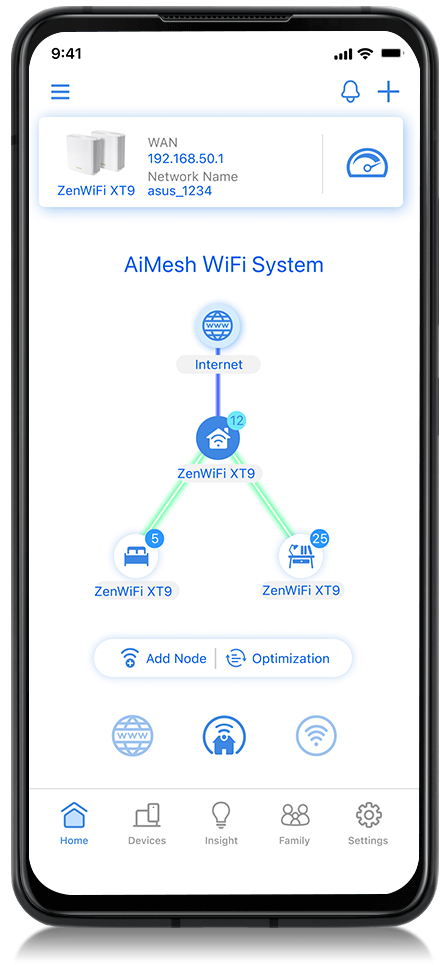 Mạng lưới liên kết AiMesh cho thấy tình trạng kết nối mạng lưới rõ ràng.