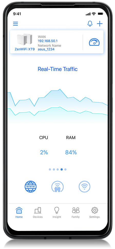 Check the real-time internet traffic and network data usage.
