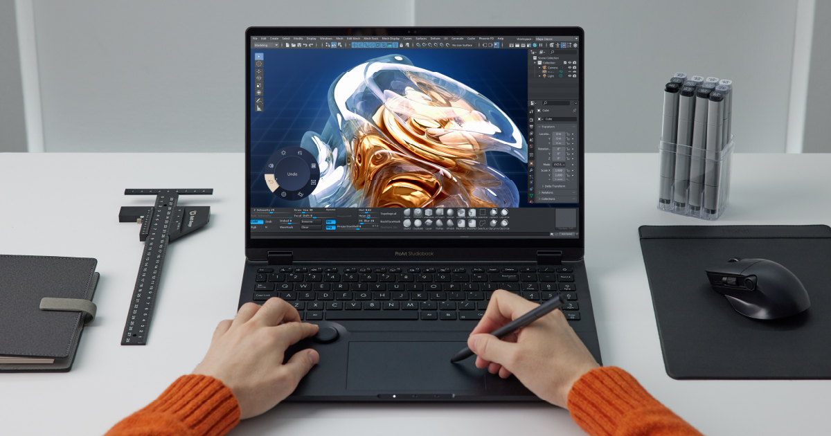 Creator using innovative creator function designing on the ProArt Studiobook 16 16-inch creator laptop