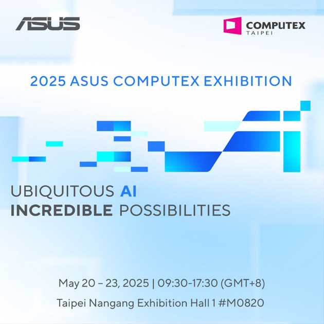 Ubiquitous AI'nın ana görsel ve tema metni olan Incredible Possibilities merkezde yer alırken, arka planda mavi ve beyaz degradeli şeffaf küpler yüzüyor.