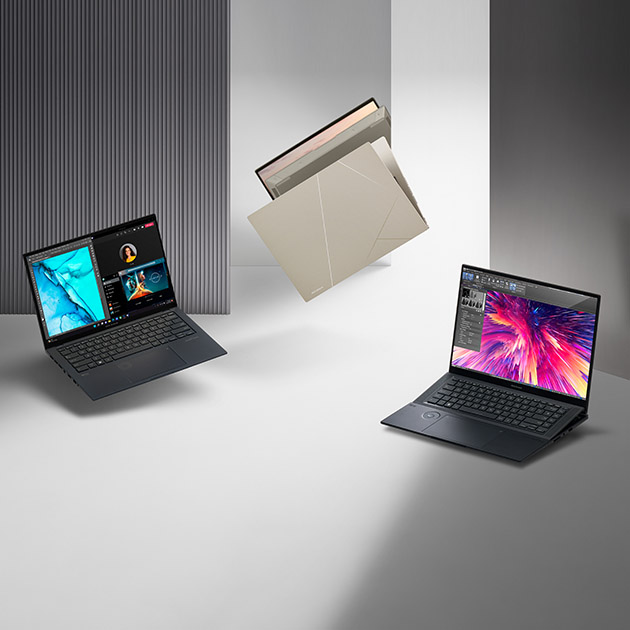 The graphic with the concept of the New Thin & Light Creator Laptops from ASUS Shine at CES 2023