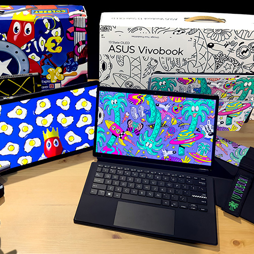 Afbeelding met het concept van ‘Een kunstwerk of een laptop?’ De Vivobook 13 Slate OLED Artist Edition is het allebei!