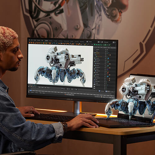 The graphic with the concept of the Cómo elegir una computadora portátil para diseño y animación 3D