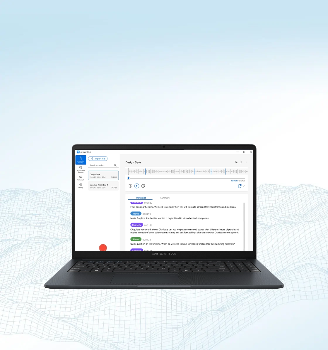 The display panel of ASUS ExpertBook B1 features abstract digital concept onscreen.