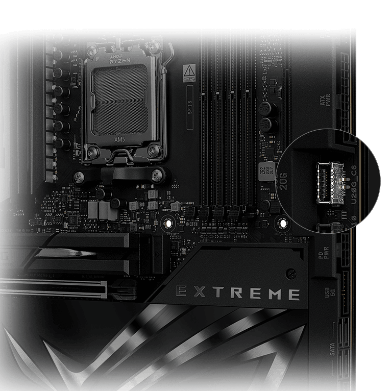 Two USB 20Gbps USB Type-C® Panel Connectors on ROG Crosshair X870E Extreme