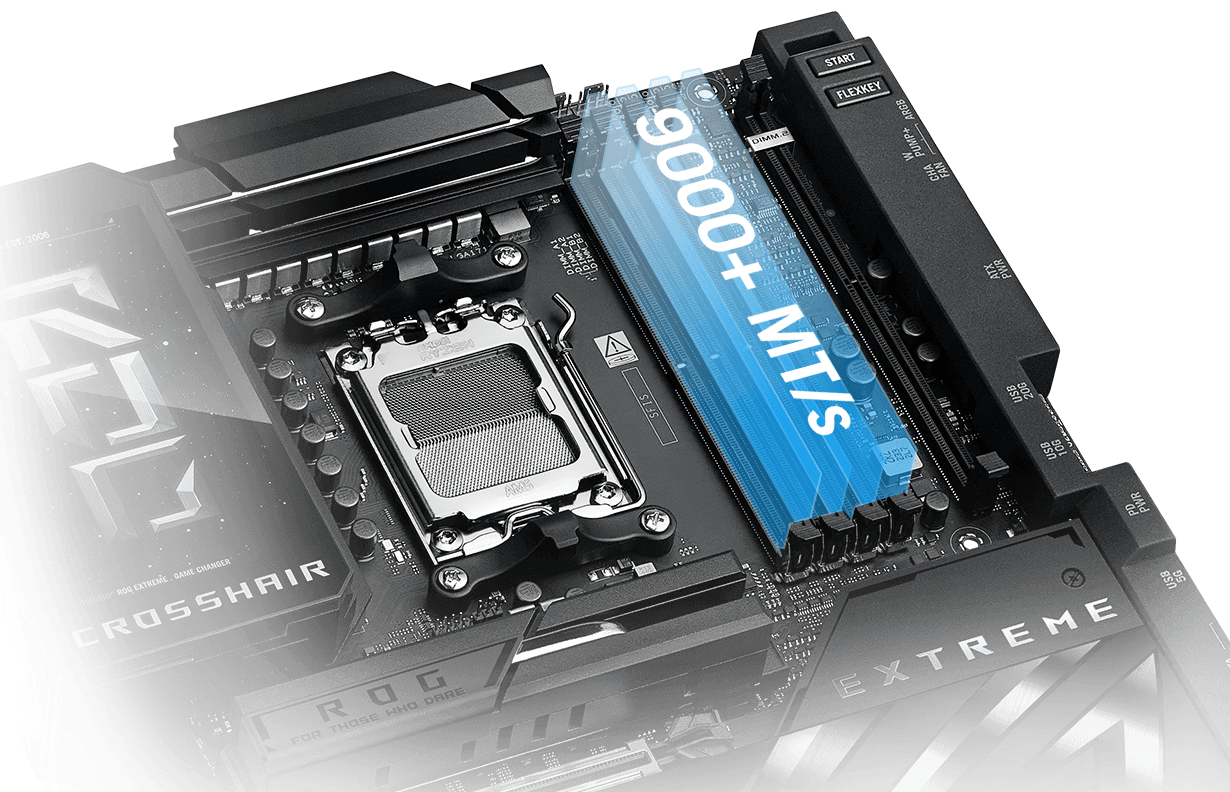 The ROG Crosshair X870E Extreme lets you overclock memory up to 8600+ MT/s