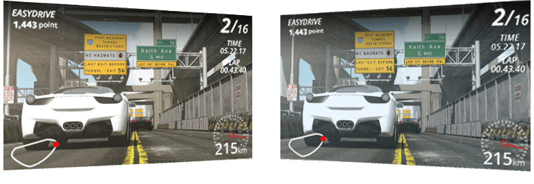 Capture d'écran avec mode GameVisual Racing activé et désactivé