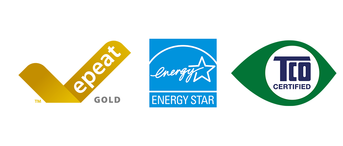 Các logo chứng nhận EPEAT GOLD, ENERGY STAR, TCO CERTIFIED