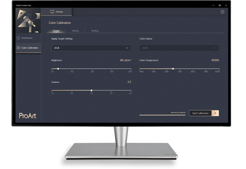 La tehnologie de calibration ASUS ProArt™ permet d'atteindre un niveau optimal de précision des couleurs quel que soit le type de contenu visionné et de paramètres avancés.