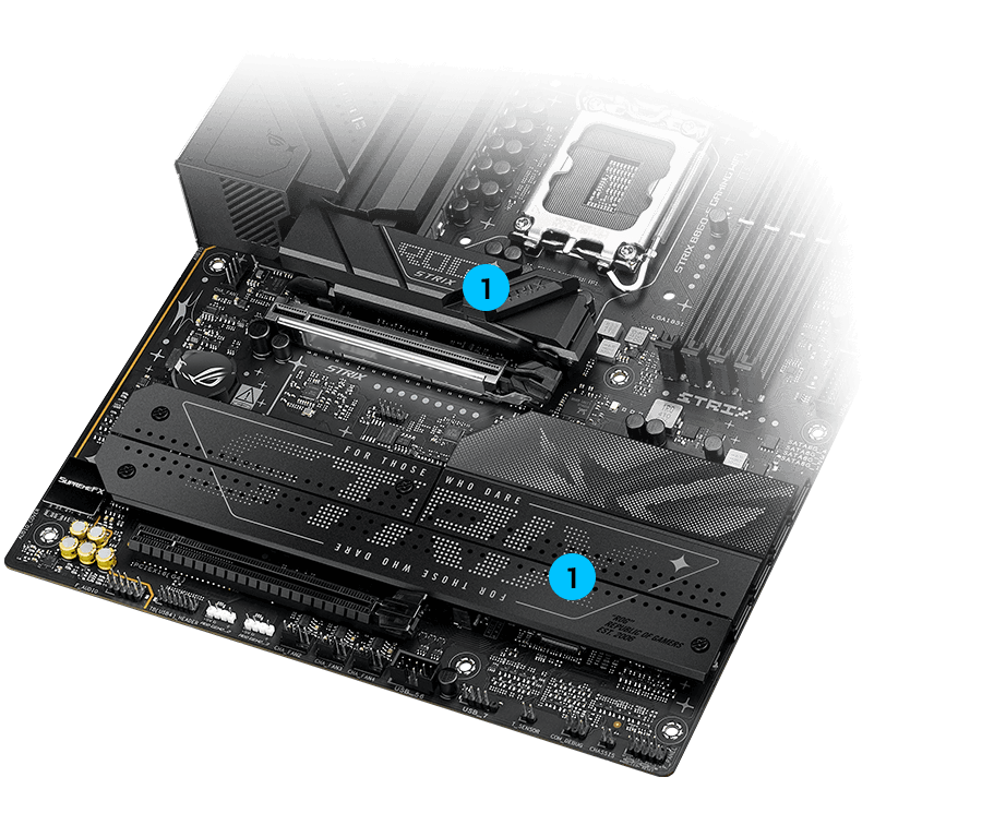 Strix  B860-F M.2 heatsinks and backplate layout