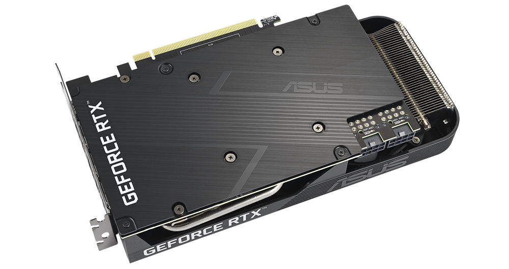 Placa posterior de la tarjeta gráfica ASUS Dual GeForce RTX 3060 Ti White Edition.