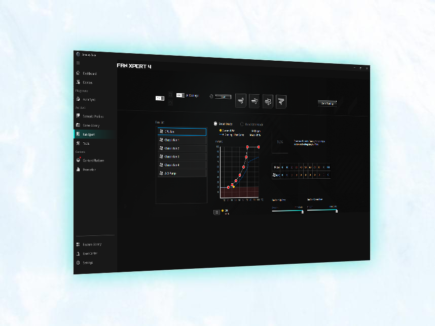 UI for Fan Xpert 4 cooling controls.