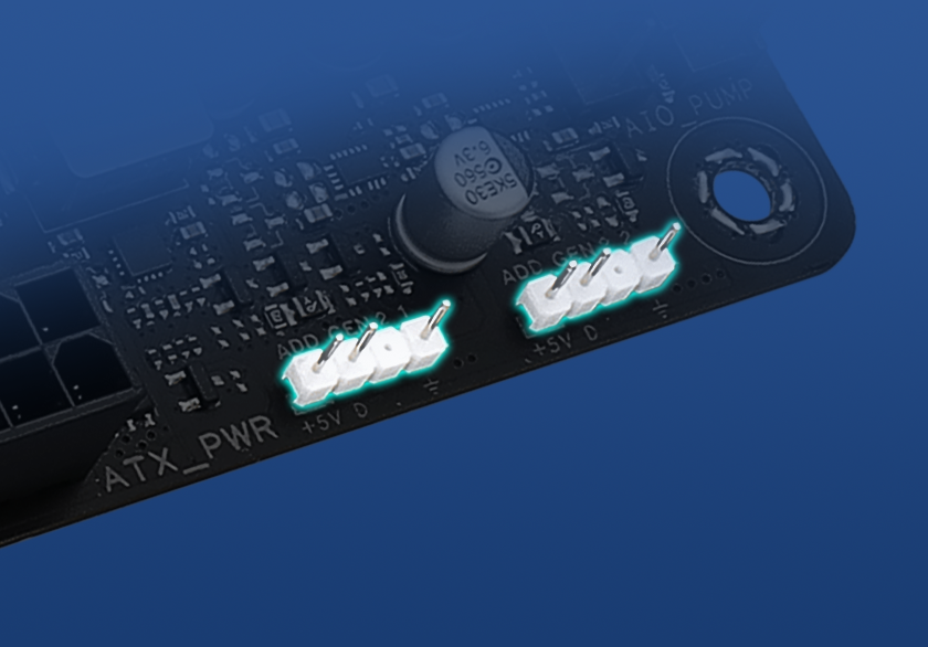 Image depicting X870 MAX GAMING WIFI7 ARGB connectors.