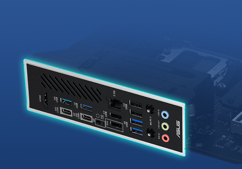 Graphic depicting the X870 MAX GAMING WIFI7 pre-mounted I/O Shield.