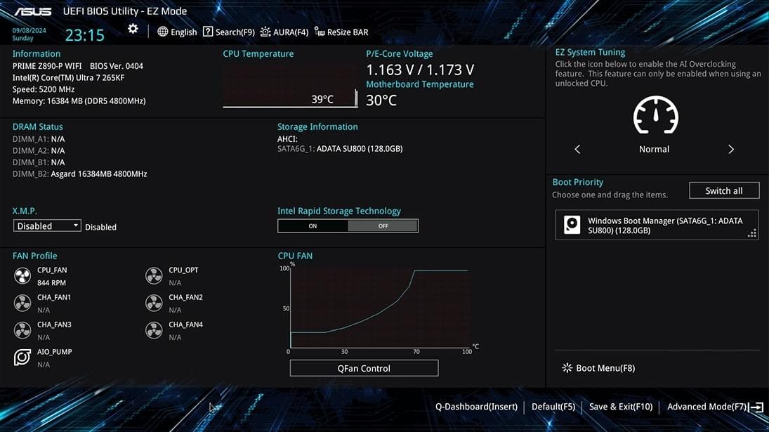 Giao diện người dùng chế độ EZ của UEFI BIOS.