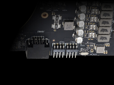 Two PWN fan headers on the graphics card PCB