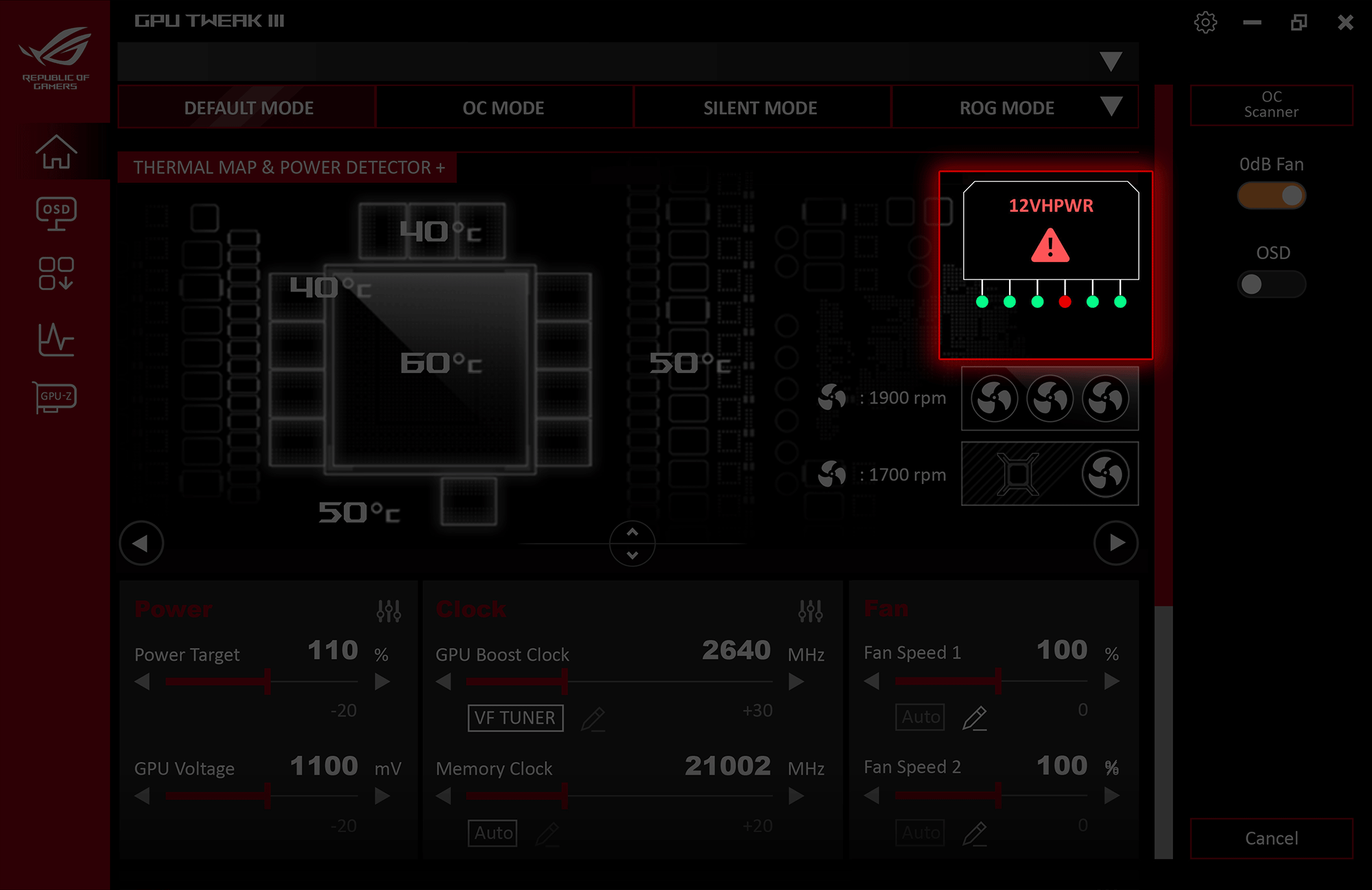 graphics card software power detector user interface