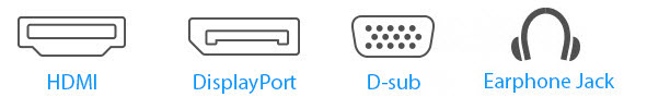 O BE24EQK apresenta um conjunto de opções de conectividade que incluem HDMI, DisplayPort, DVI-D, D-sub e duas portas USB 3.0.