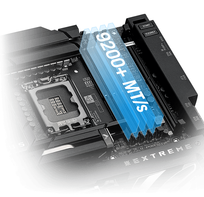 ROG Maximus Z890 Extreme 可讓您將記憶體超頻至 8800+ MT/s。