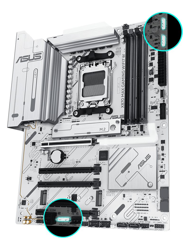 X870 MAX GAMING WIFI7 W front view, 45 degrees.